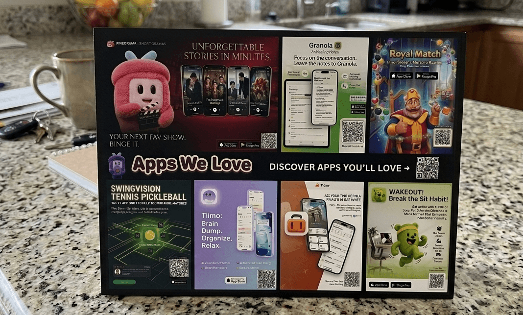 Back of the printed App Store Drop card showing app placements